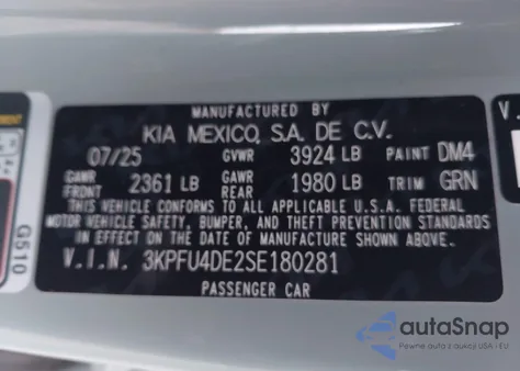 2025 Kia K4 Ex из США, поврежденный, VIN 3KPFU4DE2SE180281